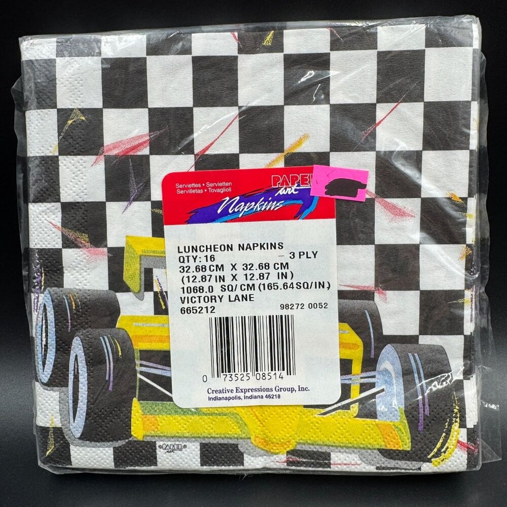 90's Victory Lane Race Car Party Napkins 4 Packs Vtg USA Made Checkered Flag - Picture 3 of 6